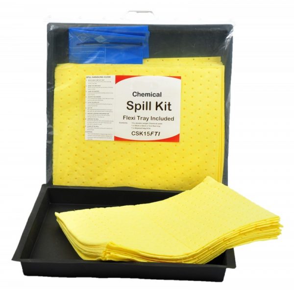 Chemical Spill Kit in Clip-Close Plastic Bag + Flexible Tray - 15L-0