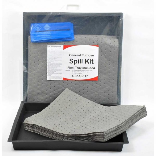 General Purpose Spill Kit in Clip-Close Plastic Bag + Flexible Tray - 15L-0
