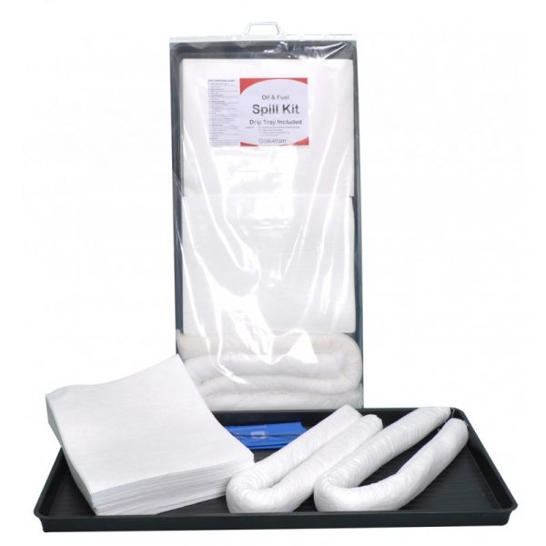 Spill Kit in Clip-Top Plastic Bag + Drip Tray - 40L Oil & Fuel -0