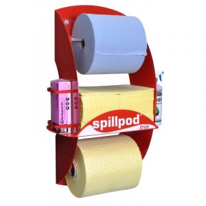 Trio Spill Pod Dispenser Station for Chemical Spills + 3 FREE Absorbent Refills-0